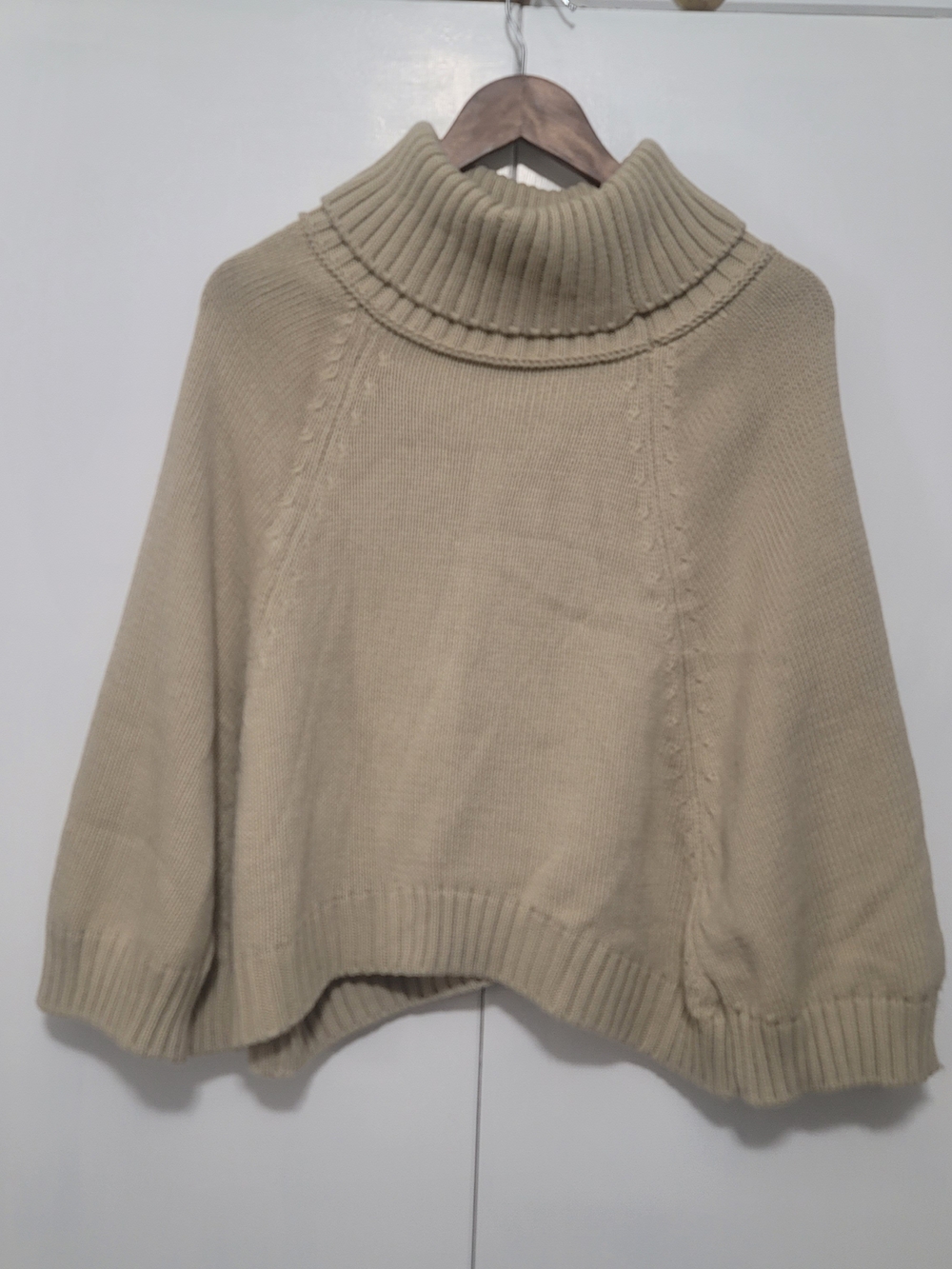 Women's Cream Turtleneck Knit Sweater Pancho